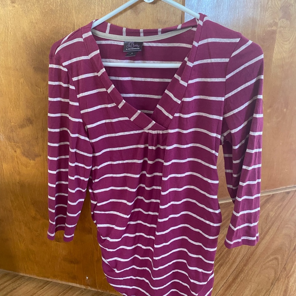 🌺 3/$15 Pink and white striped maternity shirt